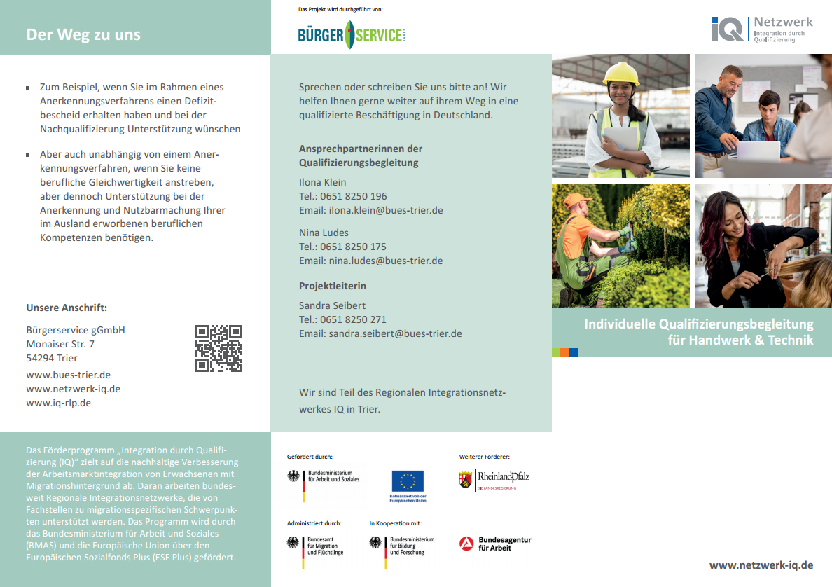 Flyer IQ Qualifizierungsbegleitung Handwerk und Technik in Trier