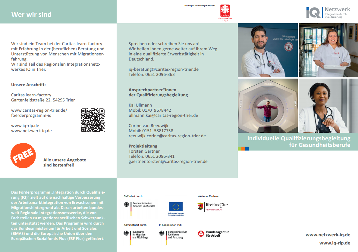 Flyer IQ Qualifizierungsbegleitung Gesundheit in Trier